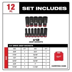 Milwaukee SHOCKWAVE 1/2 in. Drive SAE Deep Well Impact Socket Set (12-Piece) -Hand Tools Sales Store milwaukee ratchet socket sets 49 66 7011 40 1000