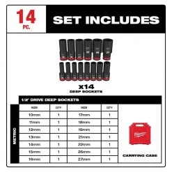Milwaukee SHOCKWAVE 1/2 in. Drive Metric Deep Well 6 Point Impact Socket Set (14-Piece) -Hand Tools Sales Store milwaukee ratchet socket sets 49 66 7014 40 1000