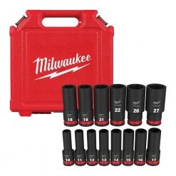 Milwaukee SHOCKWAVE 1/2 in. Drive Metric Deep Well 6 Point Impact Socket Set (14-Piece)