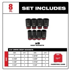 Milwaukee SHOCKWAVE 3/4 in. Drive SAE Deep Well Impact 6 Point Impact Socket Set (8-Piece) -Hand Tools Sales Store milwaukee ratchet socket sets 49 66 7018 a0 1000