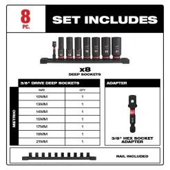 Milwaukee SHOCKWAVE Impact Duty 3/8 in. Metric Deep Impact Rated Socket Set (8-Piece) -Hand Tools Sales Store milwaukee ratchet socket sets 49 66 7021 40 1000