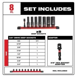 Milwaukee SHOCKWAVE Impact Duty 3/8 in. SAE Deep Impact Rated Socket Set (8-Piece) -Hand Tools Sales Store milwaukee ratchet socket sets 49 66 7024 40 1000