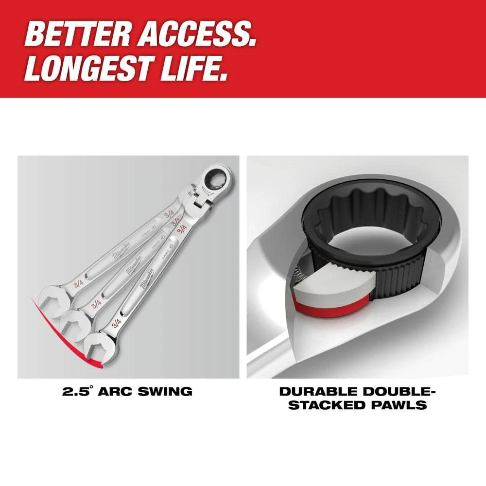 Milwaukee 144-Position Flex-Head Ratcheting Combination Wrench Set Metric (7-Piece) 4 Milwaukee 144-Position Flex-Head Ratcheting Combination Wrench Set Metric (7-Piece) - Image 4