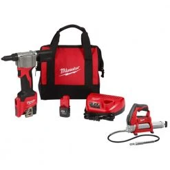 Milwaukee M12 12-Volt Lithium-Ion Cordless Rivet Tool Kit W/M12 Grease Gun
