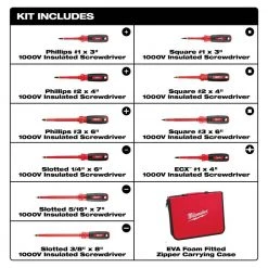 Milwaukee 1000-Volt Insulated Screwdriver Set with Case (10-Piece) -Hand Tools Sales Store milwaukee screwdriver sets 48 22 2210 40 1000