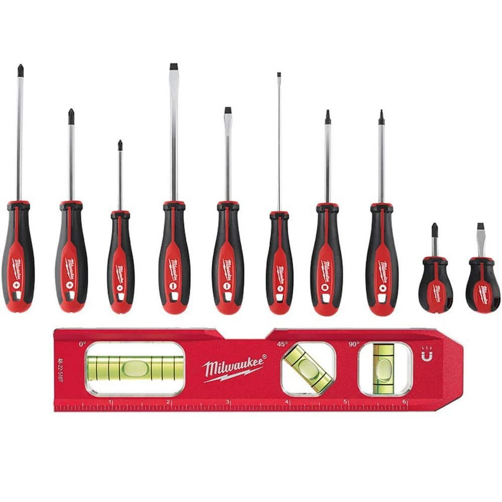 Milwaukee Screwdriver Set with 7 in. Billet Torpedo Level (11-Piece) 1 Milwaukee Screwdriver Set with 7 in. Billet Torpedo Level (11-Piece)