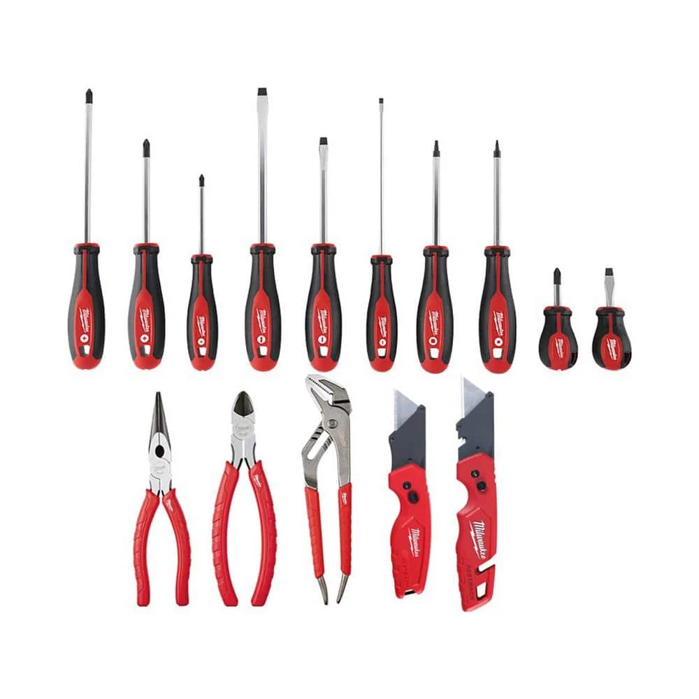 Milwaukee Screwdriver Set with Pliers Kit and FASTBACK Folding Utility Knife Set (15-Piece) 1 Milwaukee Screwdriver Set with Pliers Kit and FASTBACK Folding Utility Knife Set (15-Piece)