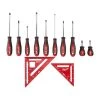 Milwaukee Screwdriver Set with 7 in. Rafter Square and 4-1/2 in. Trim Square Set (12-Piece)