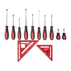 Milwaukee Screwdriver Set with 7 in. Rafter Square and 4-1/2 in. Trim Square Set (12-Piece)