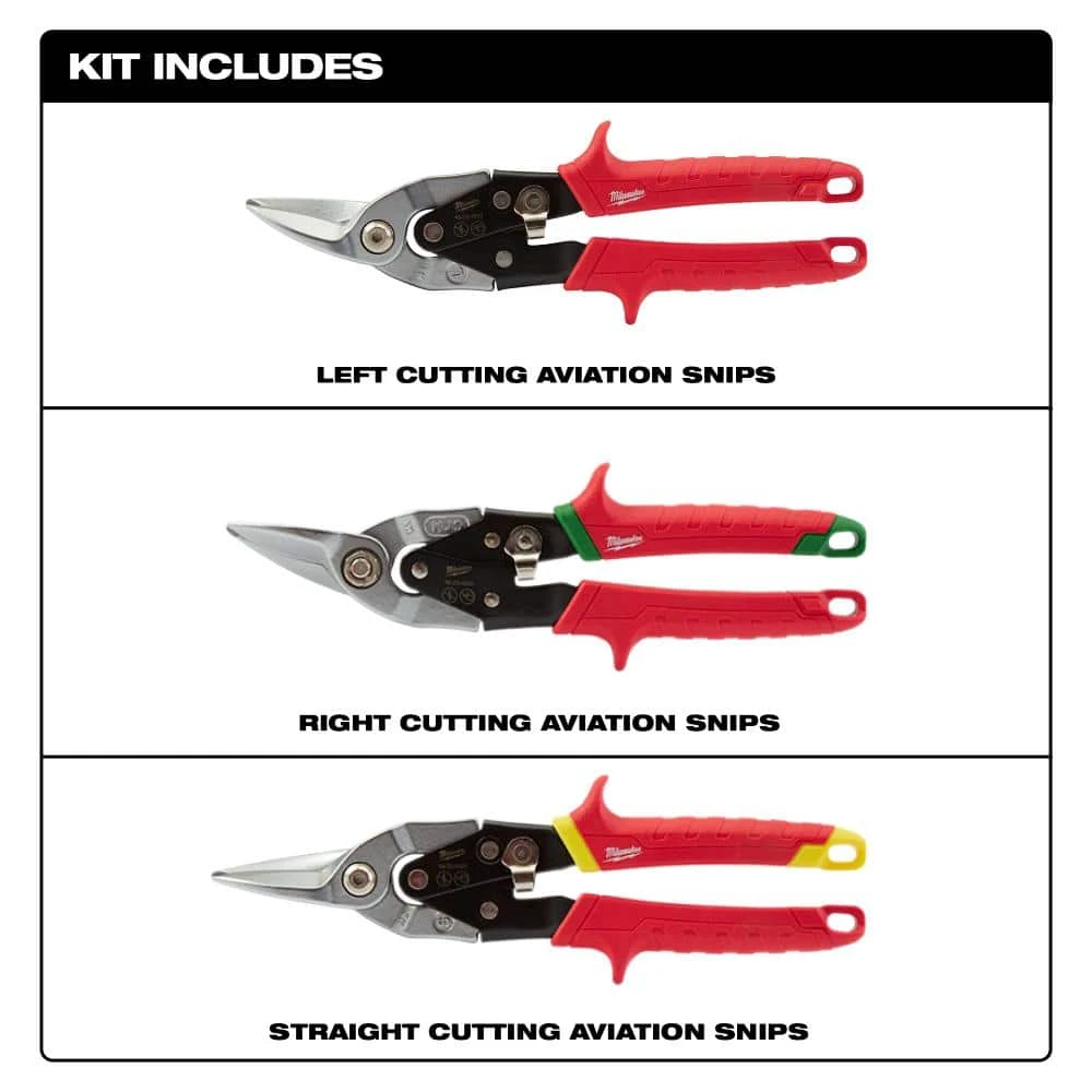 Milwaukee Left, Right and Straight Aviation Snips with Utility Knife's (5-Pack) 5 Milwaukee Left, Right and Straight Aviation Snips with Utility Knife's (5-Pack) - Image 5