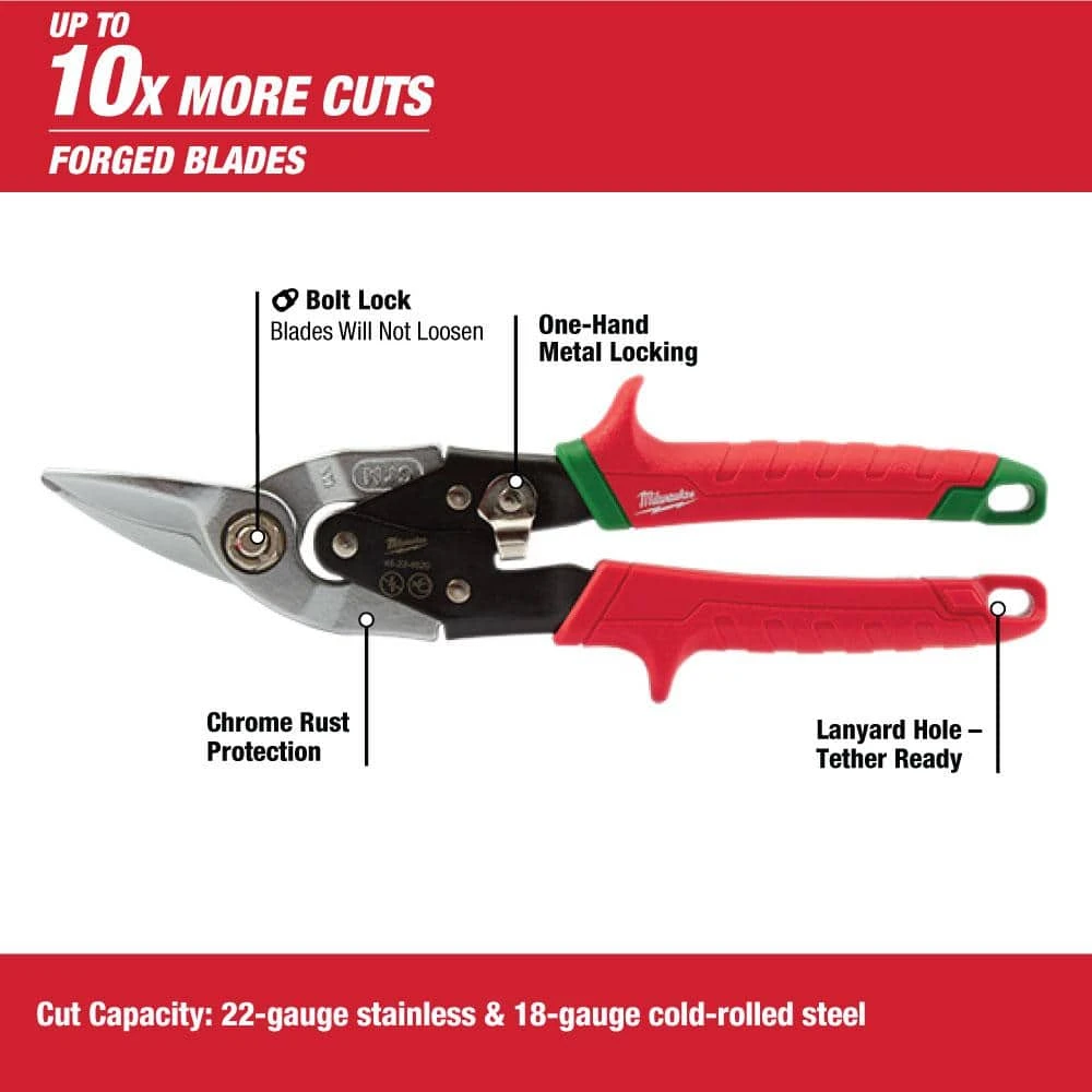 Milwaukee Left, Right and Straight Aviation Snips with Utility Knife's (5-Pack) 3 Milwaukee Left, Right and Straight Aviation Snips with Utility Knife's (5-Pack) - Image 3
