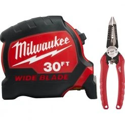 Milwaukee 30 ft. x 1.3 in. Wide Blade Tape Measure with 6-in-1 Wire Stripper Pliers