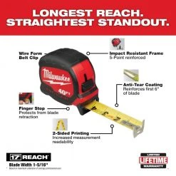 Milwaukee 40 ft. x 1-5/16 in. W Blade Tape Measure with 17 ft. Reach and 4-1/2 in. Trim Square (2-Piece) -Hand Tools Sales Store milwaukee tape measures 48 22 0240 mlsq040 40 1000