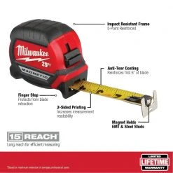 Milwaukee 25 ft. x 1-1/16 in. Compact Magnetic Tape Measure with 15 ft. Reach (2-Pack) 16 Milwaukee 25 ft. x 1-1/16 in. Compact Magnetic Tape Measure with 15 ft. Reach (2-Pack) -Hand Tools Sales Store milwaukee tape measures 48 22 0325fx 40 1000