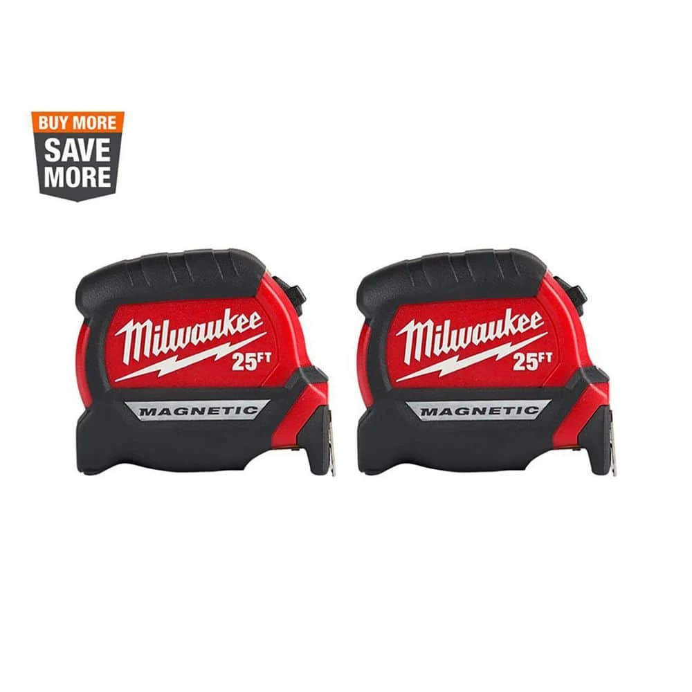 Milwaukee 25 ft. x 1-1/16 in. Compact Magnetic Tape Measure with 15 ft. Reach (2-Pack) 1 Milwaukee 25 ft. x 1-1/16 in. Compact Magnetic Tape Measure with 15 ft. Reach (2-Pack)