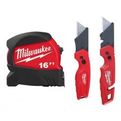 Milwaukee 16 ft. x 1.2 in. Compact Wide Blade Tape Measure with Fastback Utility Knife Set (2-Pack)