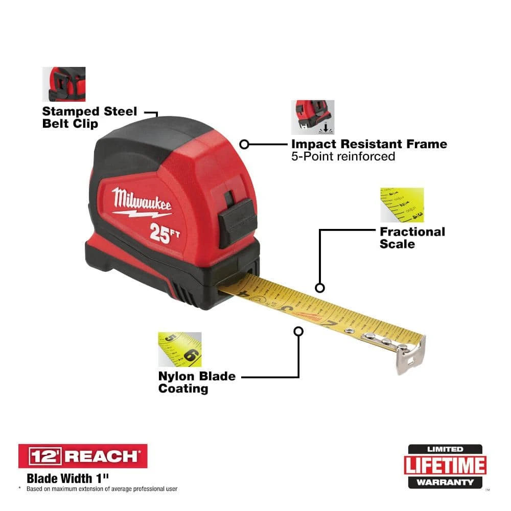 Milwaukee 25 ft. Compact Tape Measure 2 Milwaukee 25 ft. Compact Tape Measure - Image 2