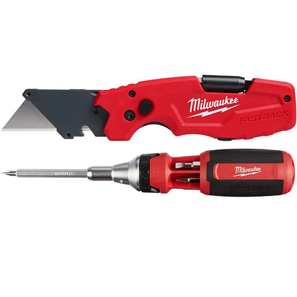 Milwaukee FASTBACK 6-in-1 Folding Utility Knife with 9-in-1 Square Drive Ratcheting Multi-Bit Screwdriver 1 Milwaukee FASTBACK 6-in-1 Folding Utility Knife with 9-in-1 Square Drive Ratcheting Multi-Bit Screwdriver