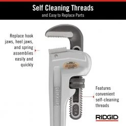 RIDGID 18 in. Aluminum Straight Pipe Wrench for Plumbing, Sturdy Plumbing Pipe Tool with Self Cleaning Threads and Hook Jaws -Hand Tools Sales Store ridgid pipe wrenches 31100 66 1000