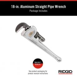RIDGID 18 in. Aluminum Straight Pipe Wrench for Plumbing, Sturdy Plumbing Pipe Tool with Self Cleaning Threads and Hook Jaws -Hand Tools Sales Store ridgid pipe wrenches 31100 77 1000