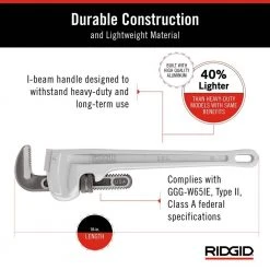 RIDGID 18 in. Aluminum Straight Pipe Wrench for Plumbing, Sturdy Plumbing Pipe Tool with Self Cleaning Threads and Hook Jaws -Hand Tools Sales Store ridgid pipe wrenches 31100 a0 1000