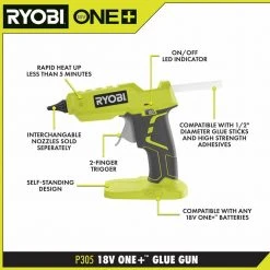 RYOBI ONE+ 18V Cordless Full Size Glue Gun (Tool-Only) with 3 General Purpose Glue Sticks 14 RYOBI ONE+ 18V Cordless Full Size Glue Gun (Tool-Only) with 3 General Purpose Glue Sticks -Hand Tools Sales Store ryobi adhesives tape p305 a0 1000