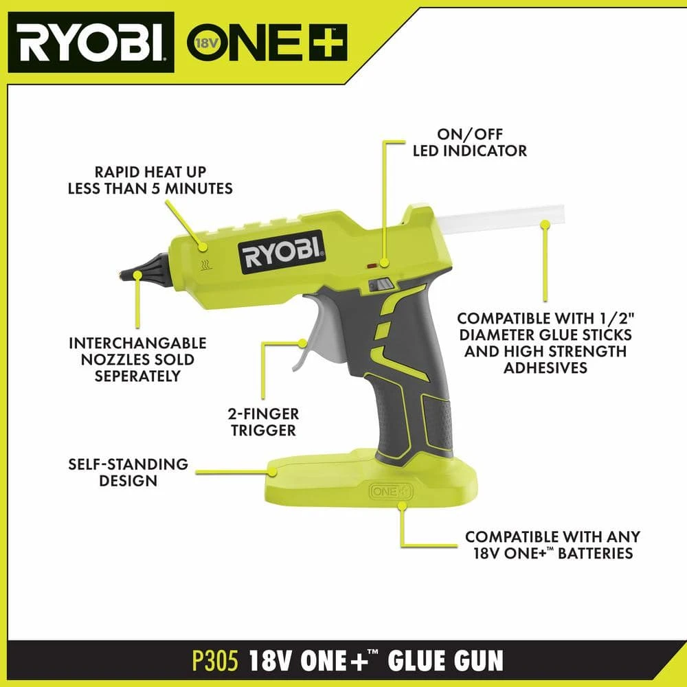 RYOBI ONE+ 18V Cordless Full Size Glue Gun (Tool-Only) with 3 General Purpose Glue Sticks 3 RYOBI ONE+ 18V Cordless Full Size Glue Gun (Tool-Only) with 3 General Purpose Glue Sticks - Image 3
