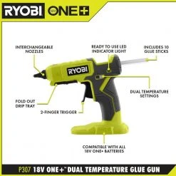 RYOBI ONE+ 18V Cordless Dual Temperature Glue Gun Kit with 2.0 Ah Battery and 18V Charger with FREE Glue Sticks (24-Piece) -Hand Tools Sales Store ryobi adhesives tape p307k1n a1932402 40 1000
